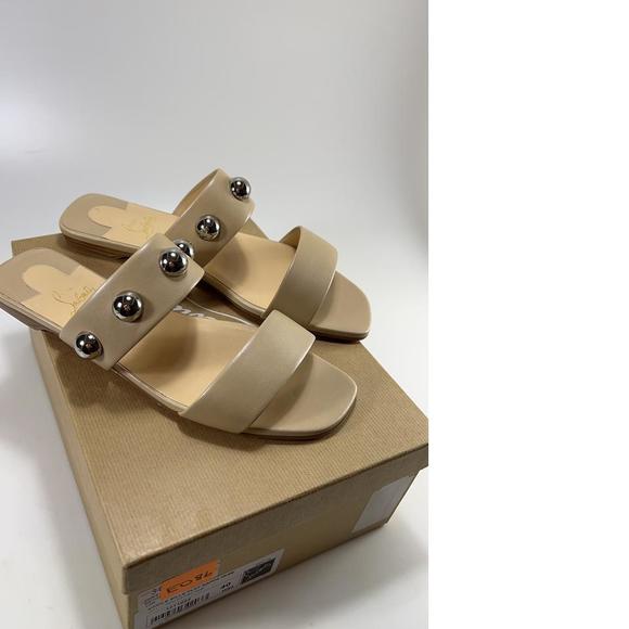 Simple Bille Nougat Shimmer tan Dome Studded Spike Sandals Slides E086
